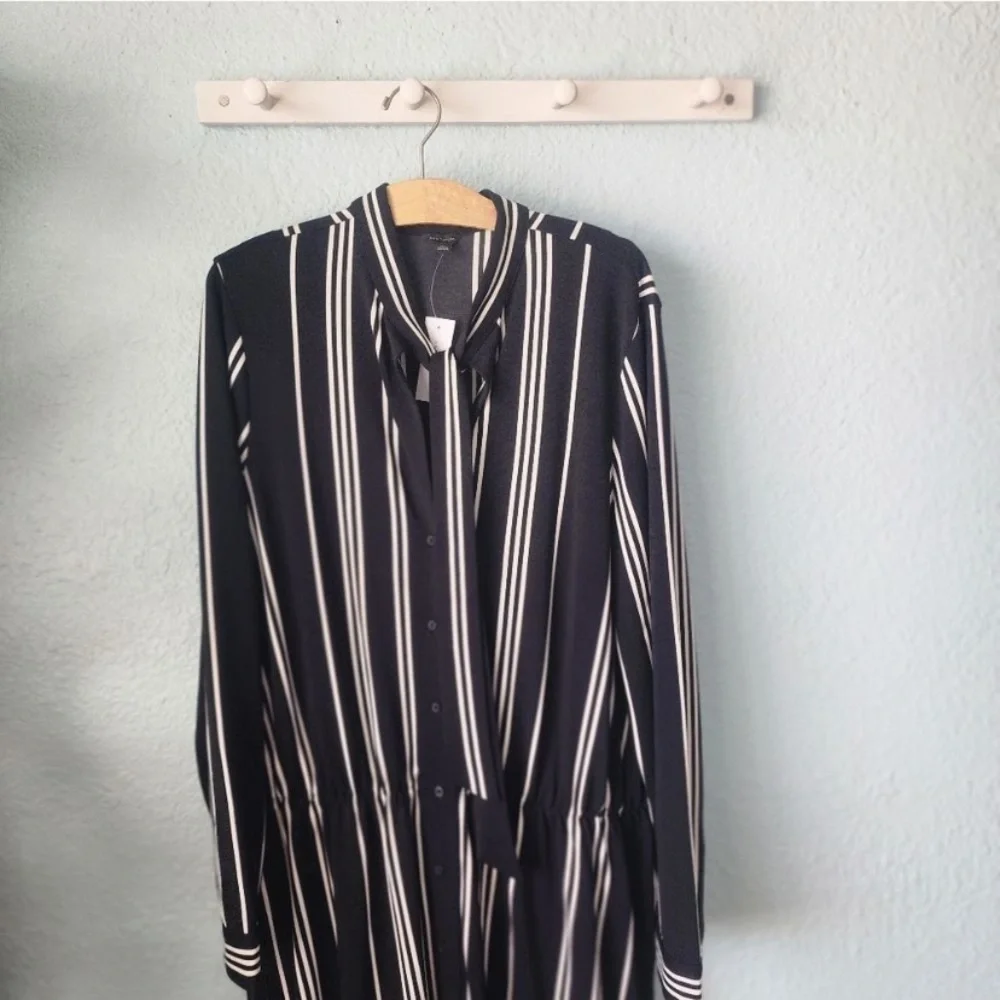 Ann Taylor minimalist contemporary neck tie stripe midi dress - Picture 7 of 14